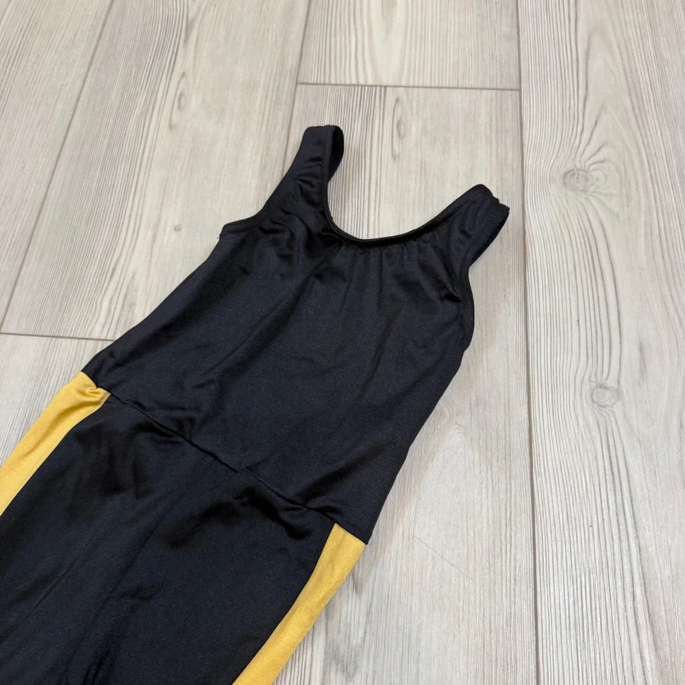 Weissman Girls Black Yellow Stripe Dance Unitard Jumpsuit 15471 SC Small Child